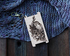Wrap per inch tool with owl design on maple wood and brass latch hook