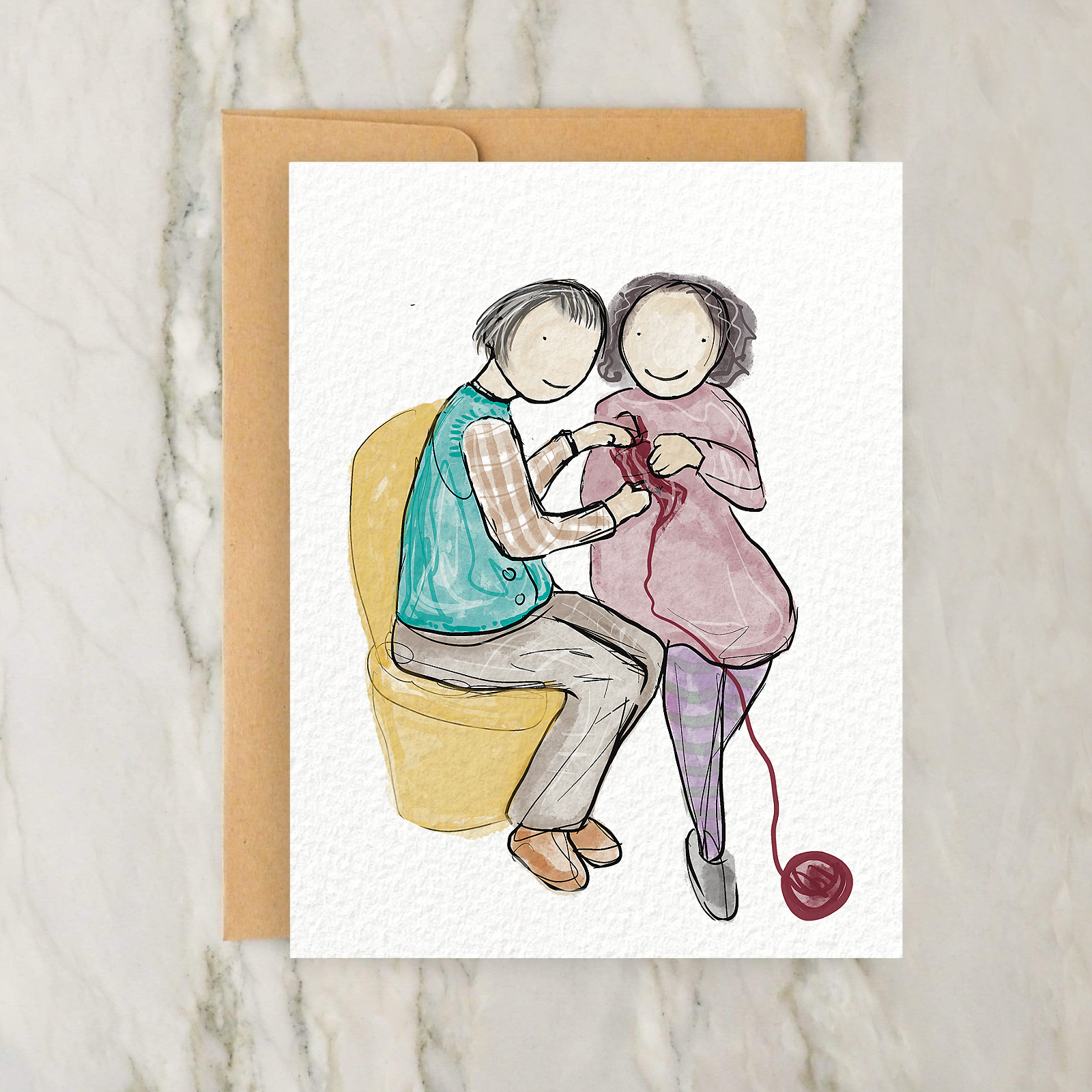 Greeting Card - Two People Knitting Together