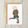 Greeting Card - Person Knitting Long Colorful Scarf