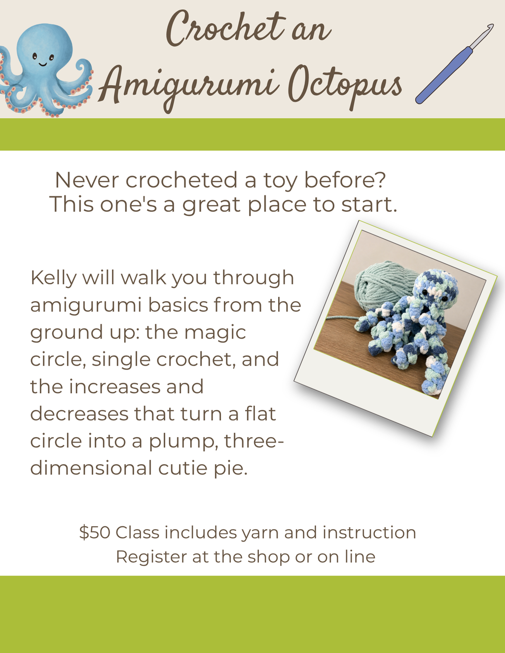 Class: Crochet Amigurumi Octopus (Sunday, Sept 27, 12:00–1:30pm)