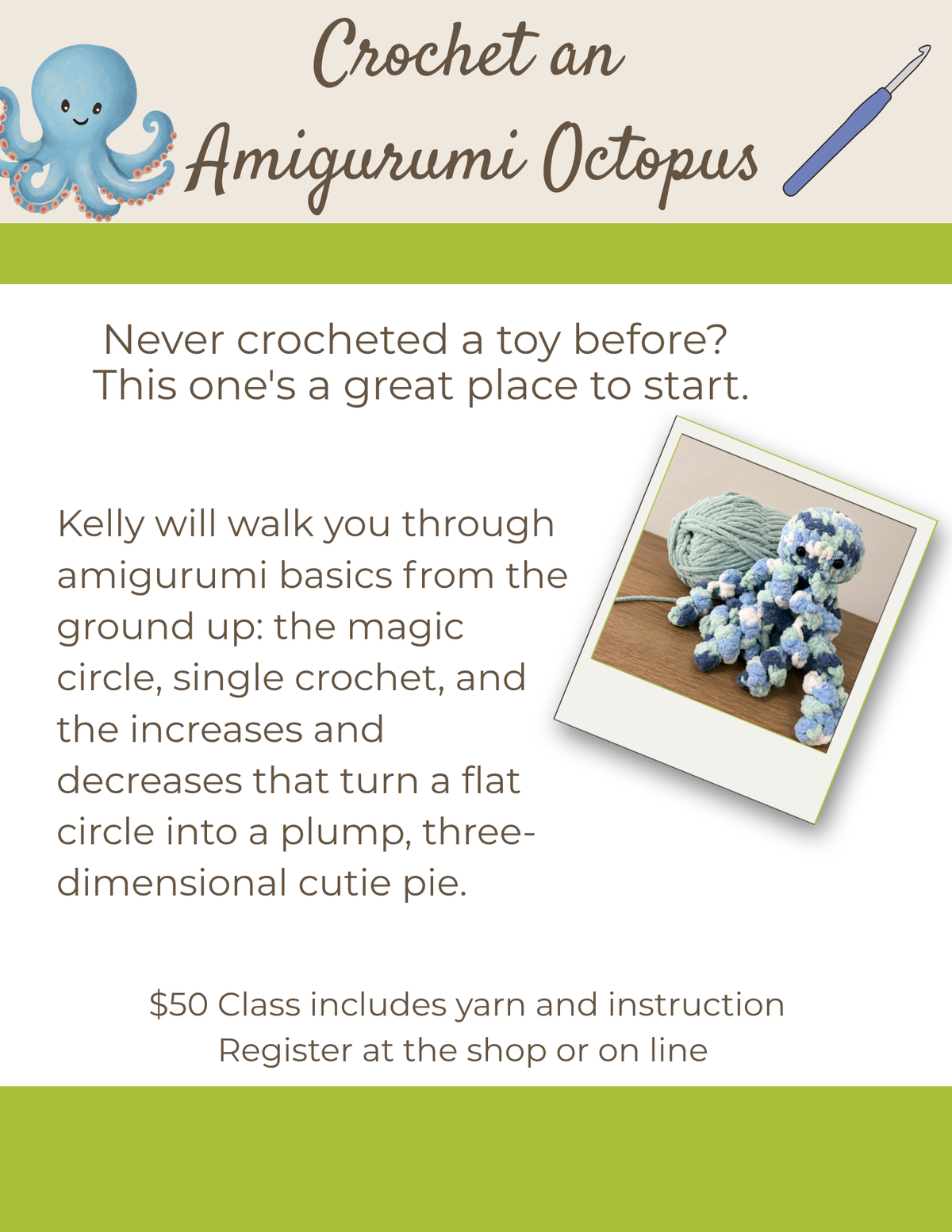 Class: Crochet Amigurumi Octopus (Sunday, Sept 27, 12:00–1:30pm)