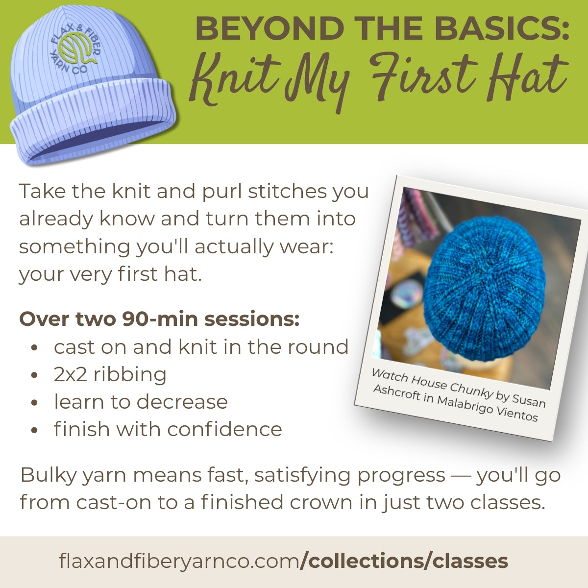 Class: Knit My First Hat - (Tuesday September 29 and October 6th; 6-7:30pm)