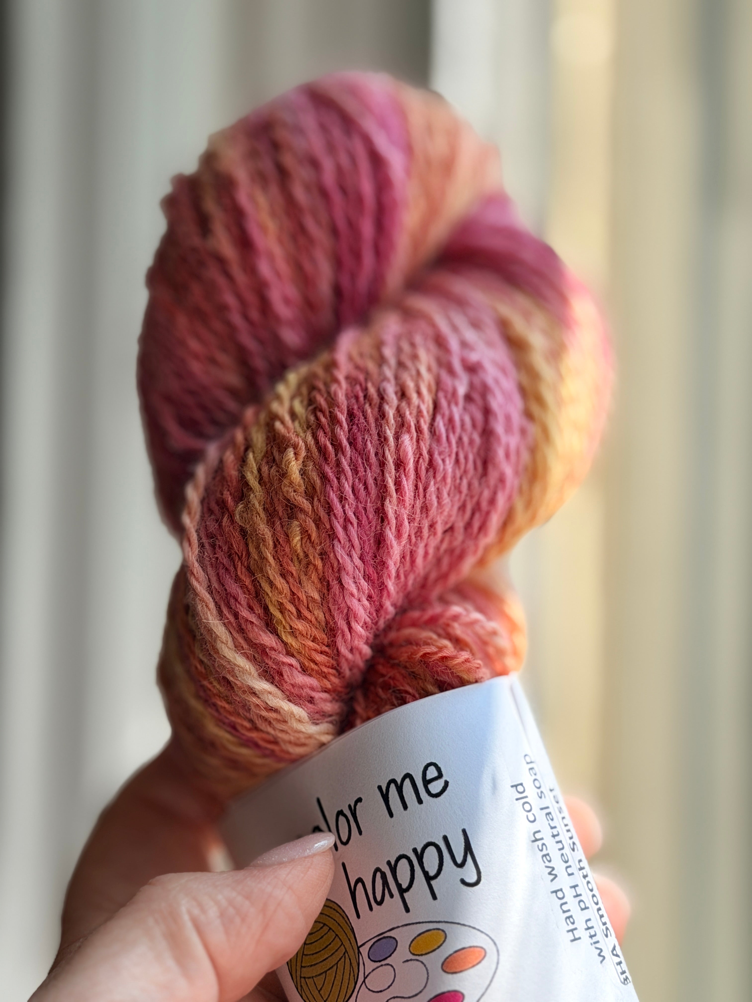 Sherbert colored yarn in natural light