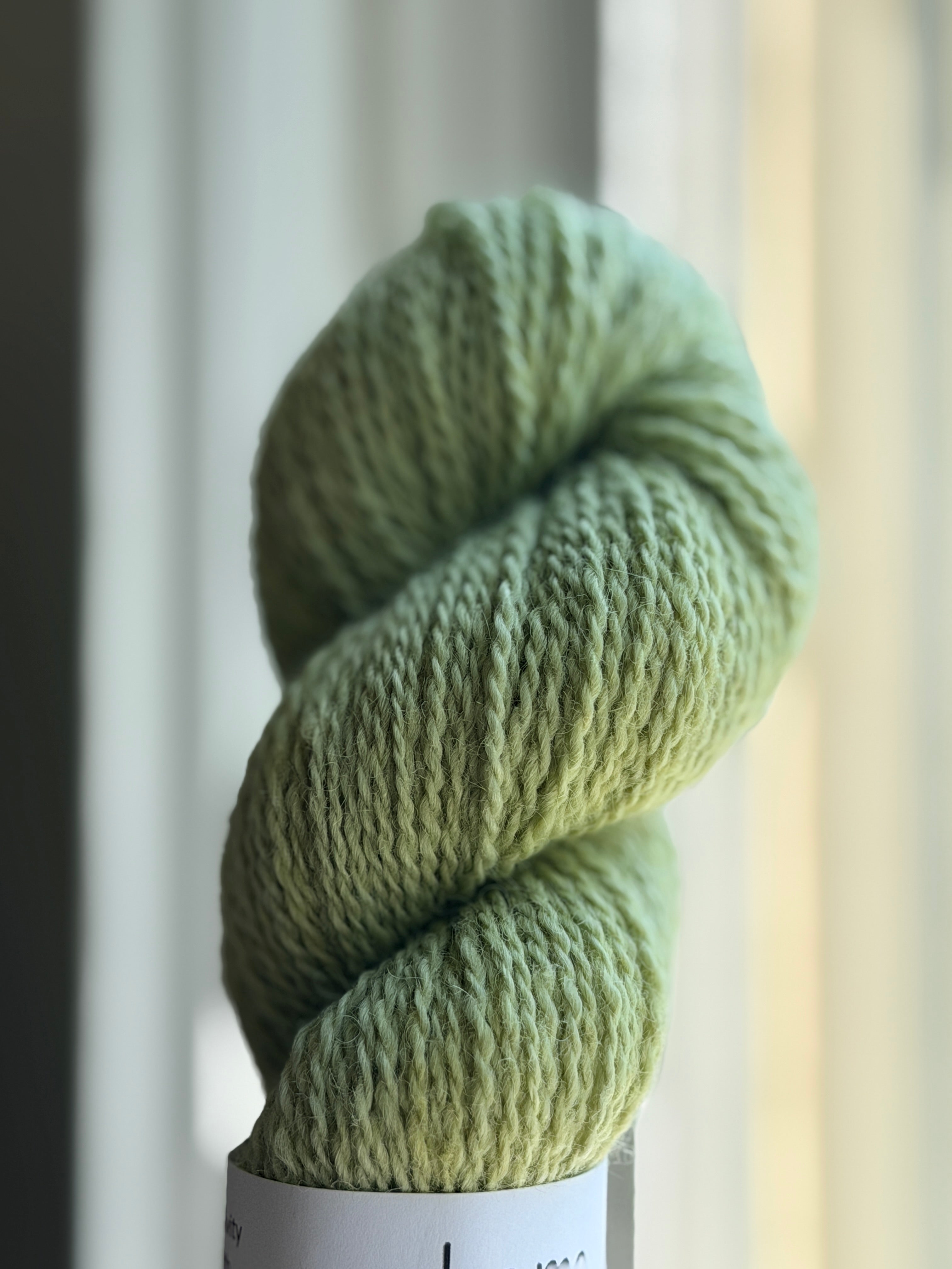 Green yarn in natural light