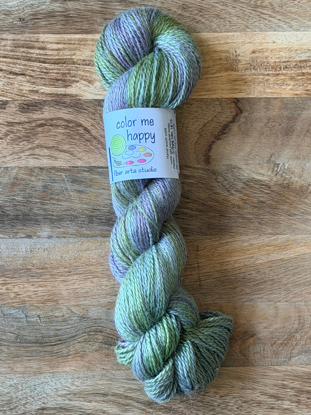 Yarn hank in green and lavendar gray
