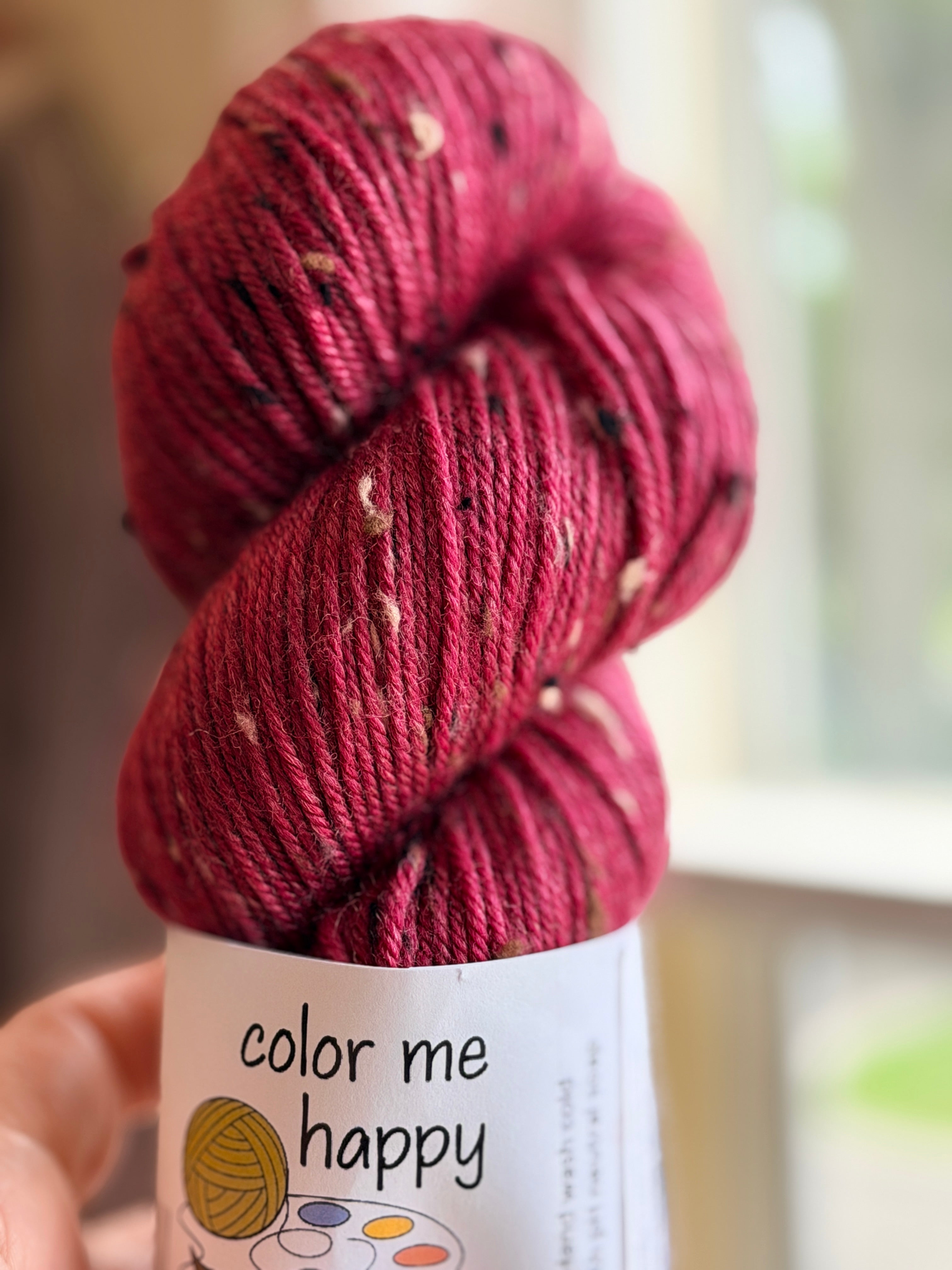Redish tweed yarn in natural light