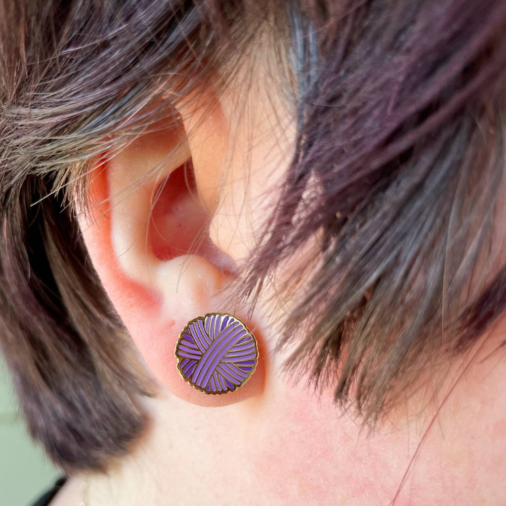 Earrings - Purple Yarn Ball