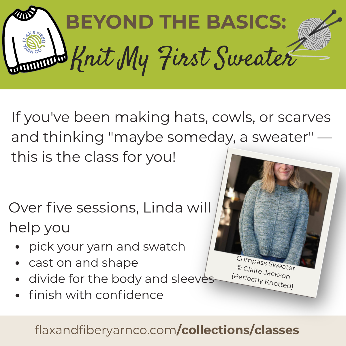 Class: Knit My First Sweater (Starts October 10th; 11am-12:30pm)