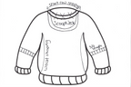 Schematic diagram of a sweater with labeled features on a white background