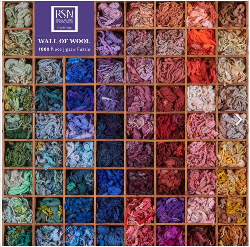Adult Jigsaw Puzzle from RSN featuring a shelf full of rainbow colored wool