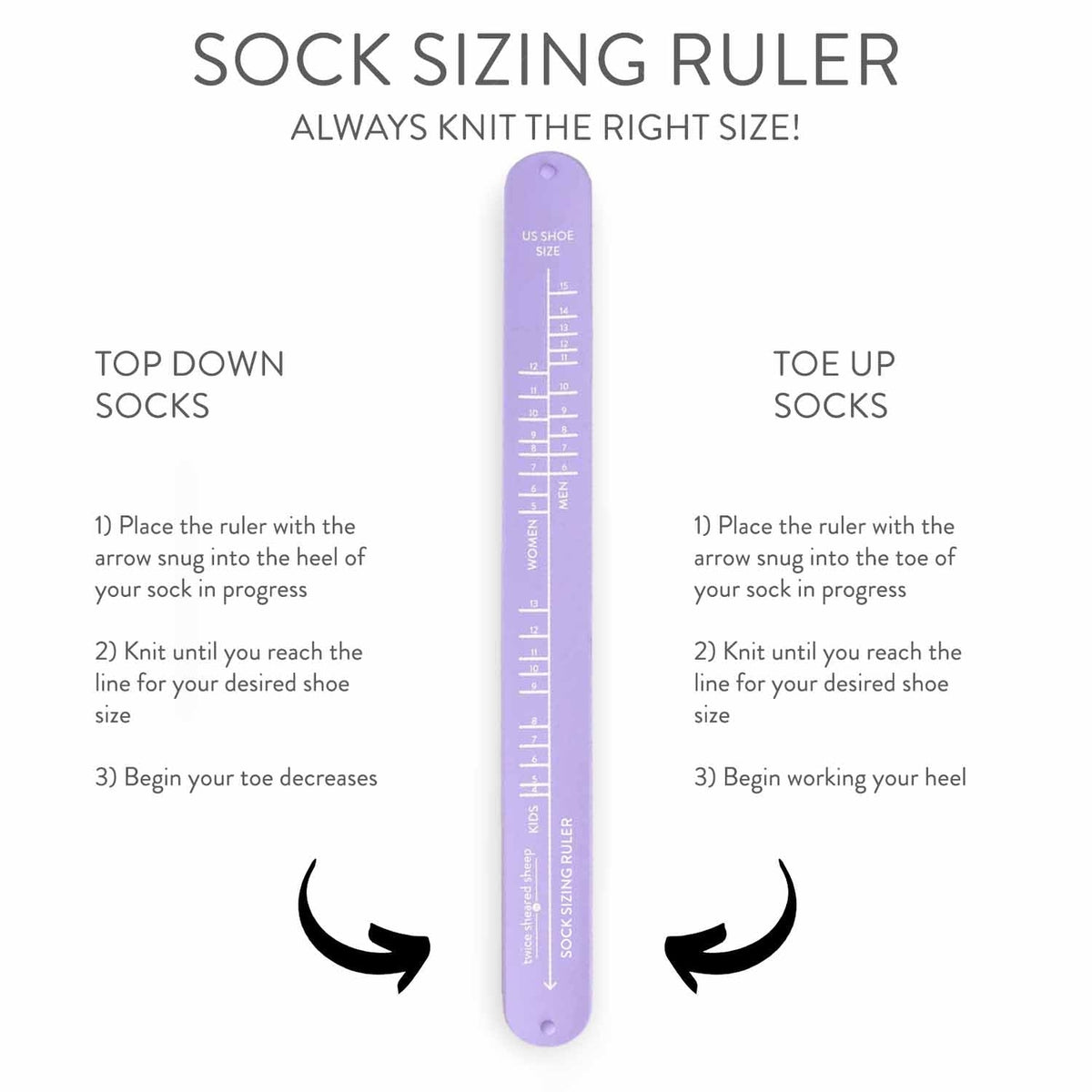 Twice Sheared Sheep Sock Sizing Ruler