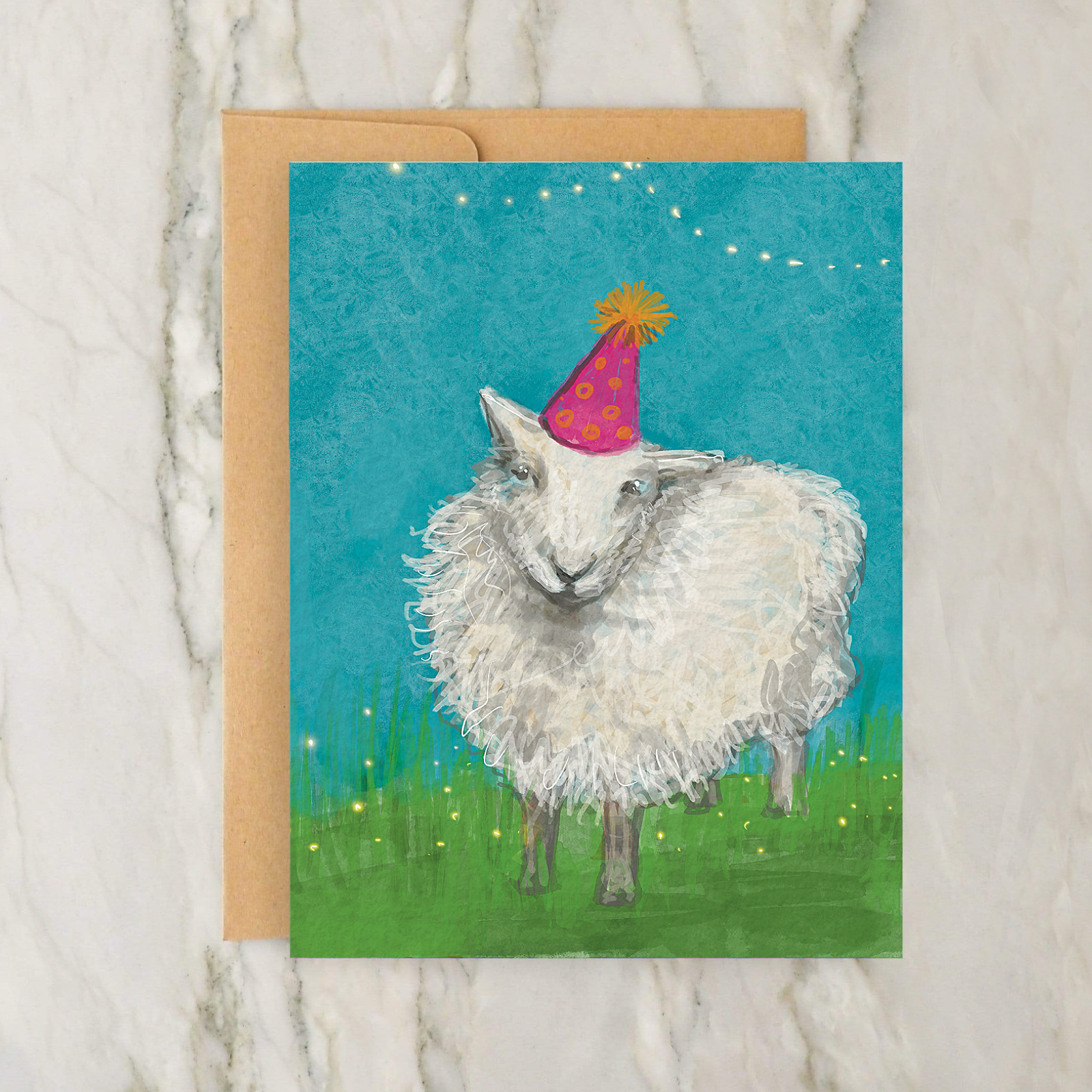 Greeting Card - Colorful Birthday Sheep with Hat