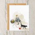 Greeting Card - Person Knitting with a Cat