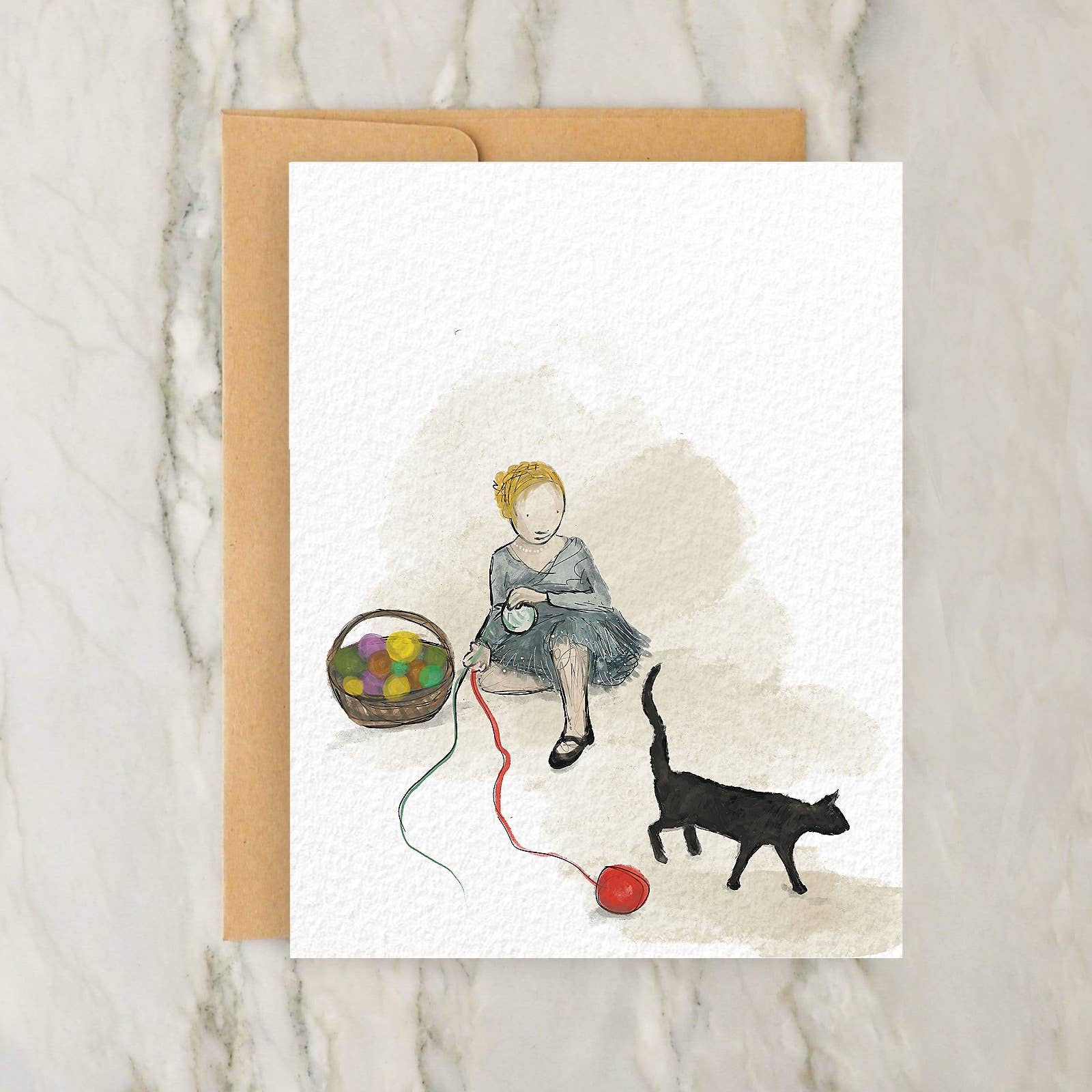 Greeting Card - Person Knitting with a Cat