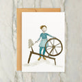 Greeting Card - Person in Blue Dress at a Spinning Wheel